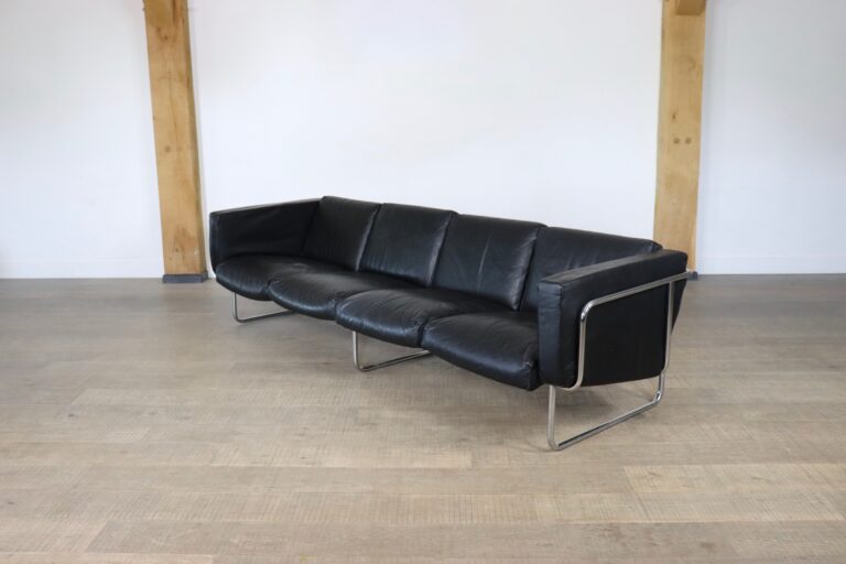 Rare four seater Leather Sofa by Hans Eichenberger for Strässle, Switzerland