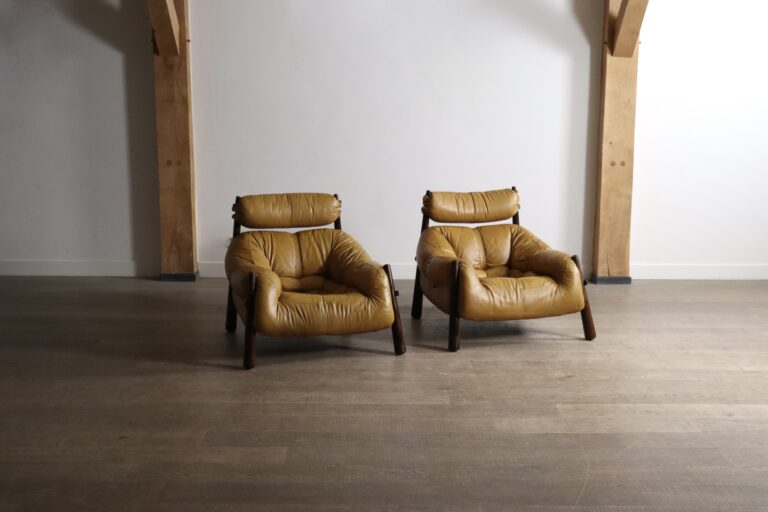 Percival Lafer MP-81 lounge chairs in yellow leather, Brazil 1970s