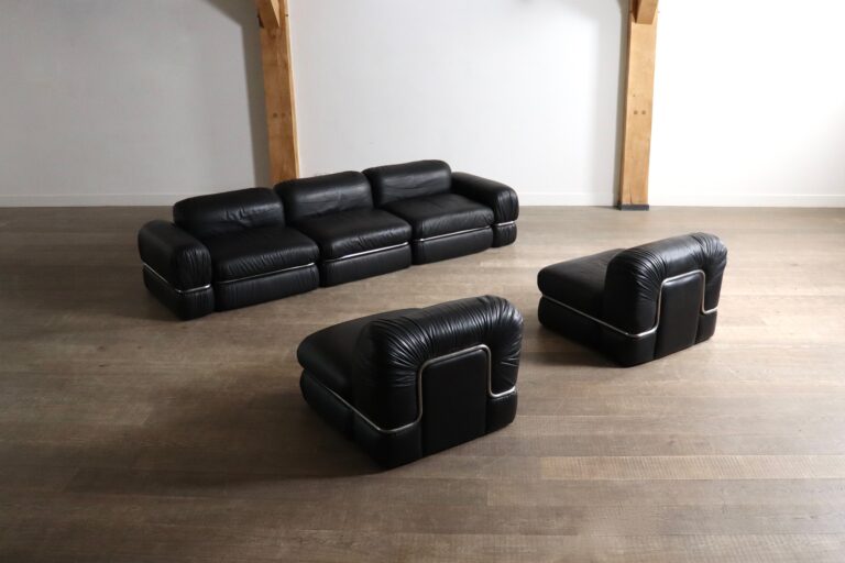 Modular Sofa in black leather by Rodolfo Bonetto for Tecnosalotto, 1960s