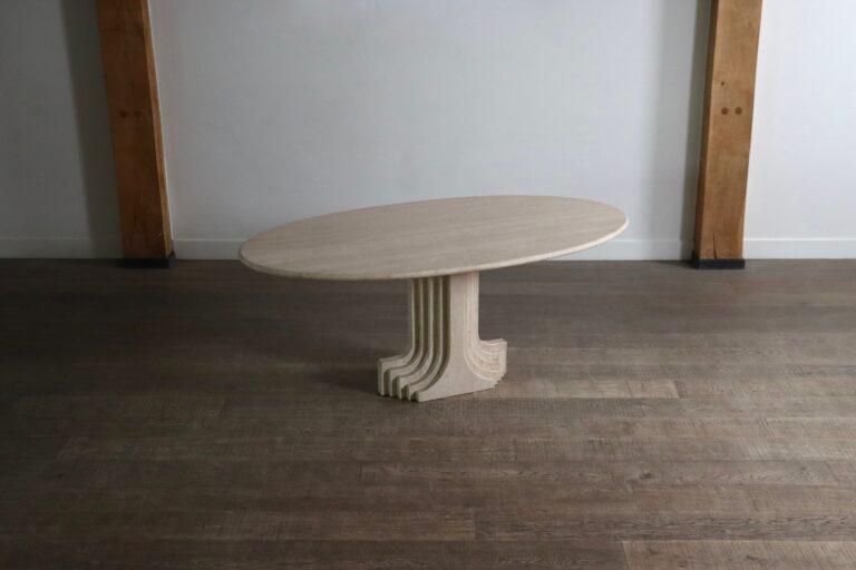 ‘Argo’ Oval Dining table in travertine by Carlo Scarpa for Simon Gavina, 1970s